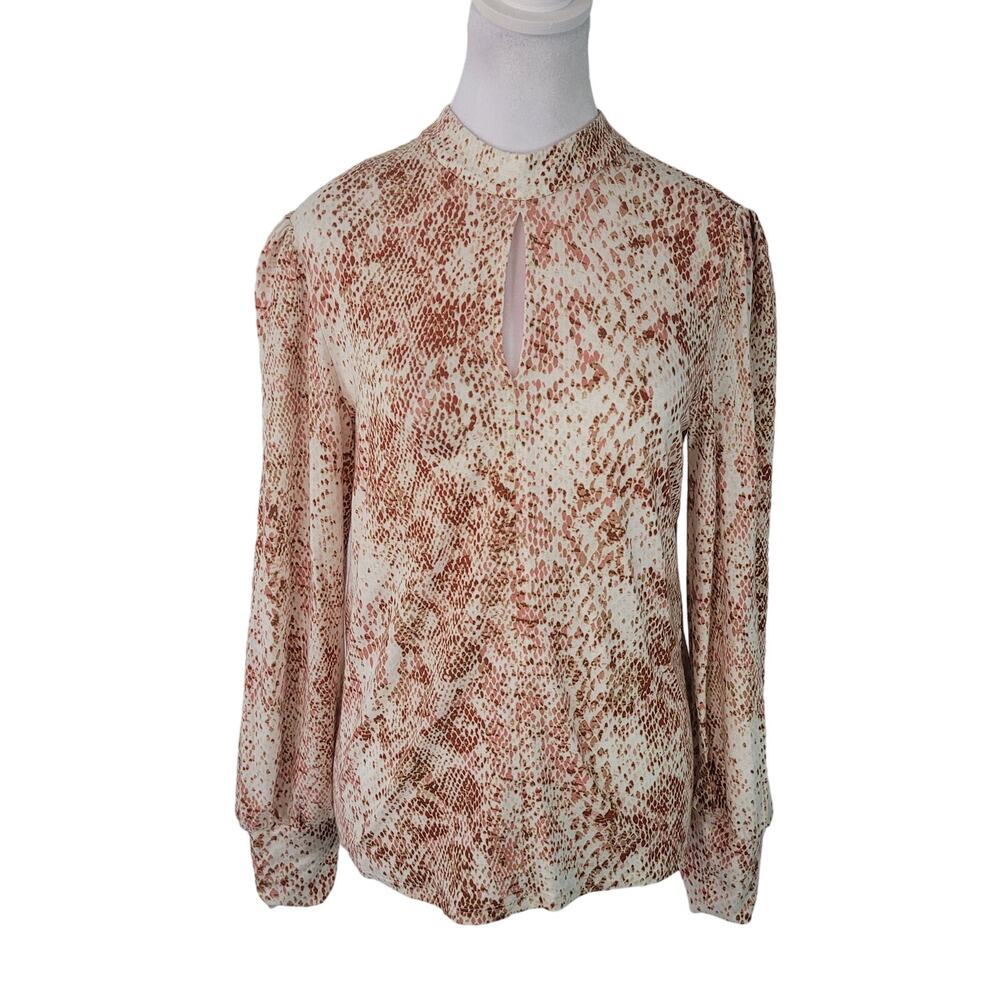 Chico's Size 0 US S Python Mock Neck Keyhole Long Sleeve Blouse